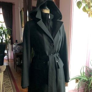 Calvin Klein black wool winter coat with hood. nwt